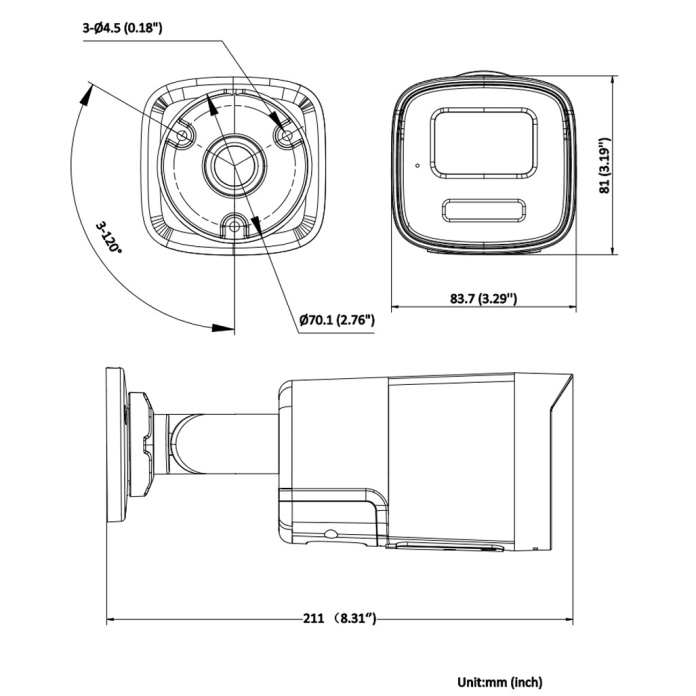 Rysunek techniczny kamery Hikvision tubowej 6Mpx